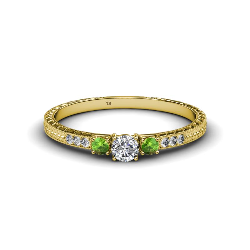Tresu Diamond and Green Garnet Three Stone Ring  