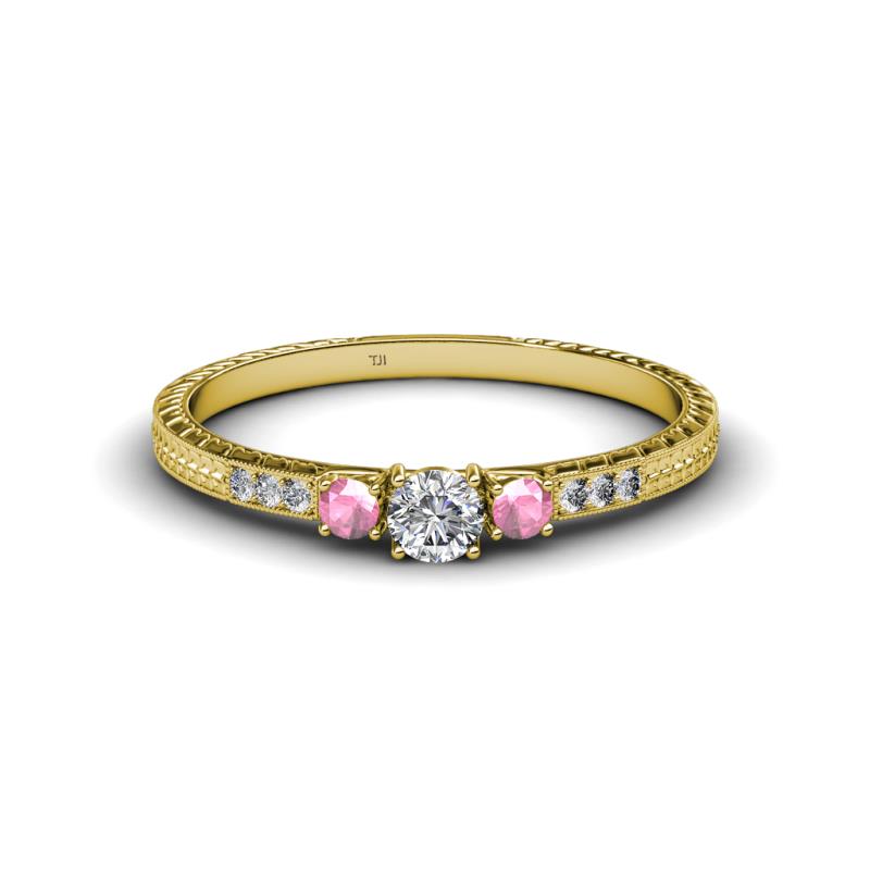 Tresu Diamond and Pink Tourmaline Three Stone Ring  