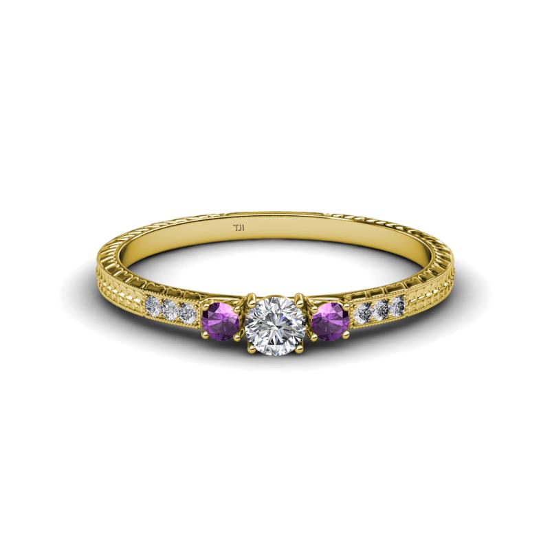 Tresu Diamond and Amethyst Three Stone Ring  