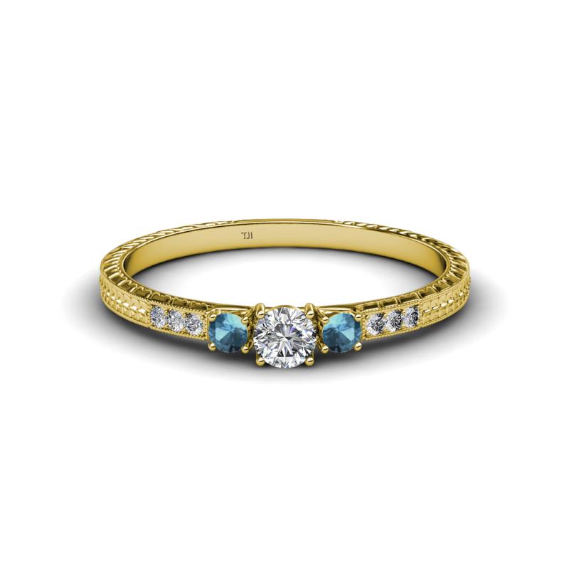 Tresu Diamond and Blue Topaz Three Stone Ring  