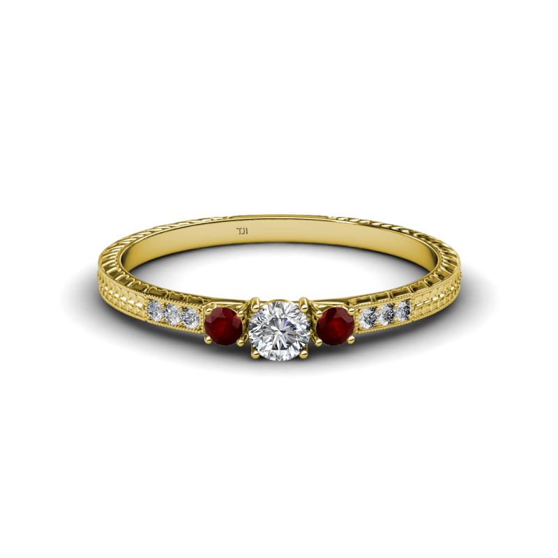 Tresu Diamond and Red Garnet Three Stone Ring  