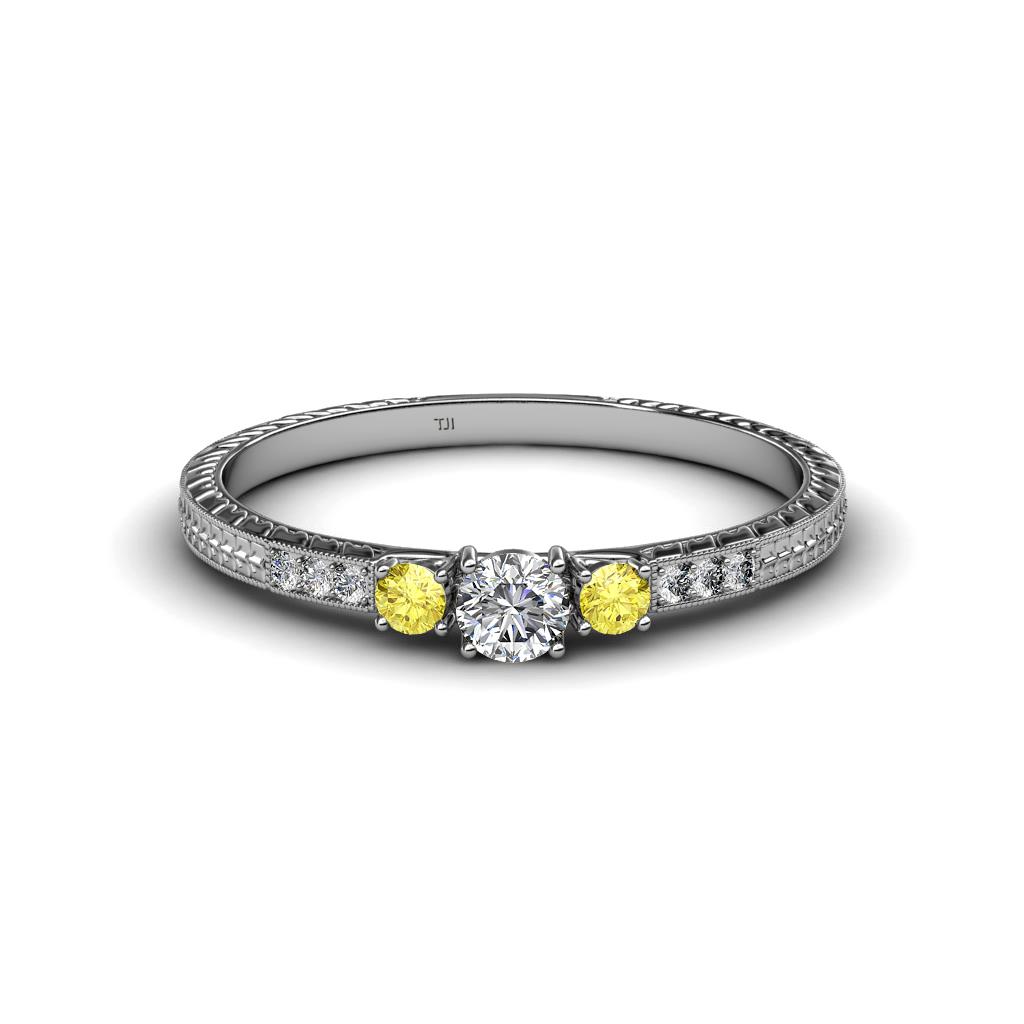 Tresu Diamond and Yellow Sapphire Three Stone Ring  