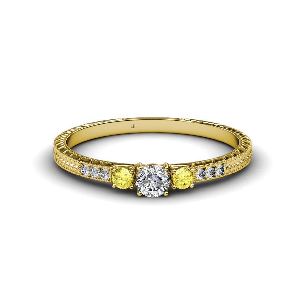 Tresu Diamond and Yellow Sapphire Three Stone Ring  
