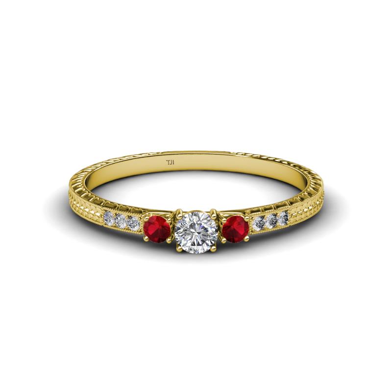 Tresu Diamond and Ruby Three Stone Ring  