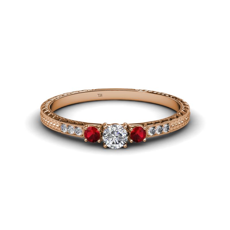 Tresu Diamond and Ruby Three Stone Ring  