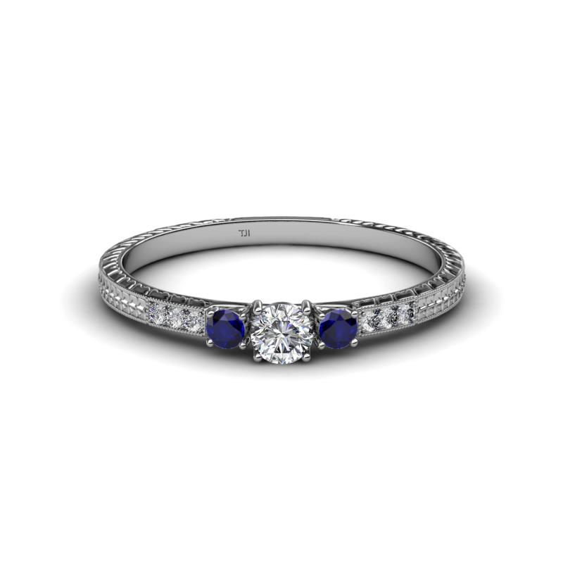 Tresu Diamond and Blue Sapphire Three Stone Ring  