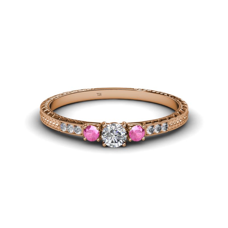 Tresu Diamond and Pink Sapphire Three Stone Ring  
