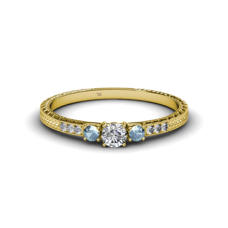 Tresu Diamond and Aquamarine Three Stone Ring  
