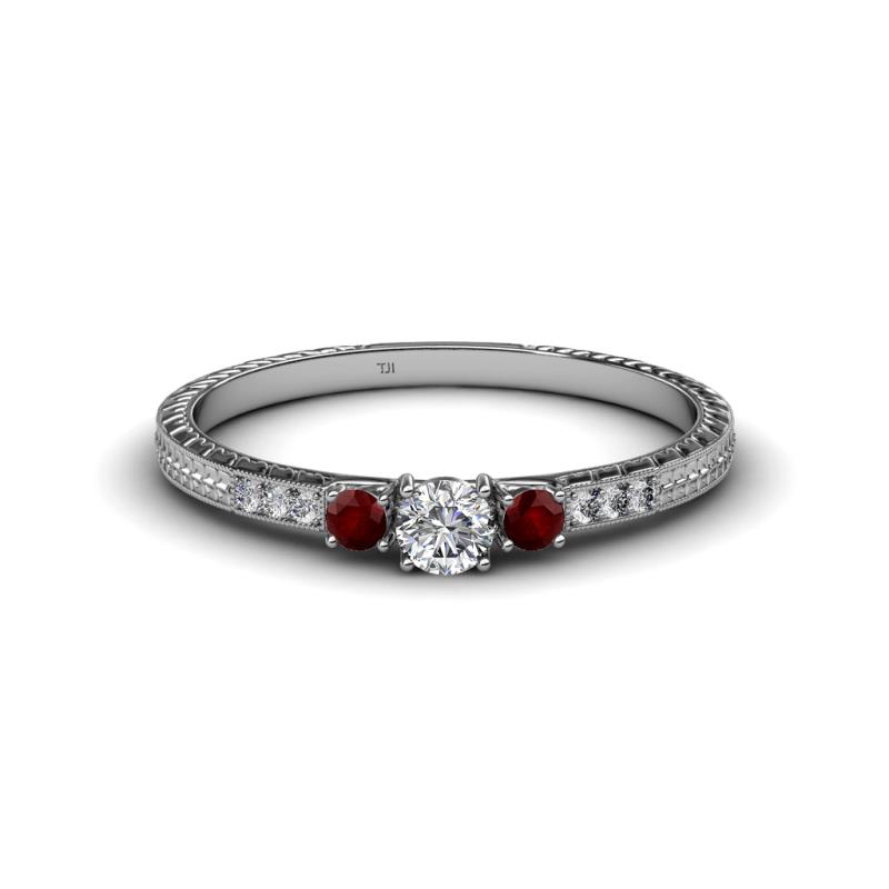Tresu Diamond and Red Garnet Three Stone Ring  