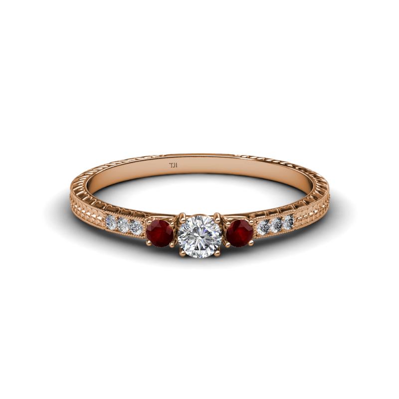 Tresu Diamond and Red Garnet Three Stone Ring  