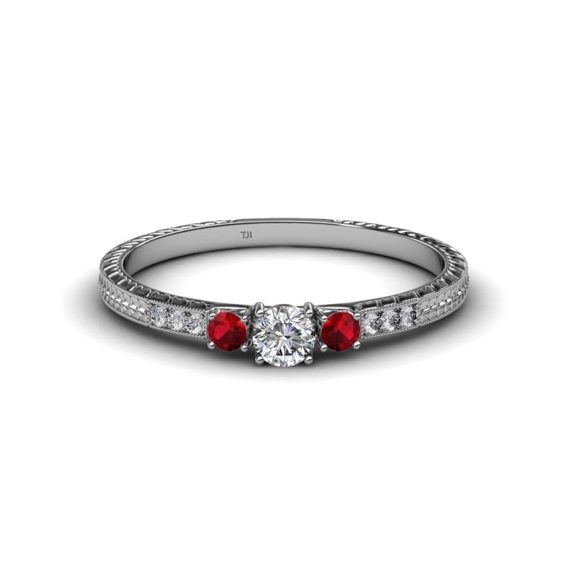 Tresu Diamond and Ruby Three Stone Ring  