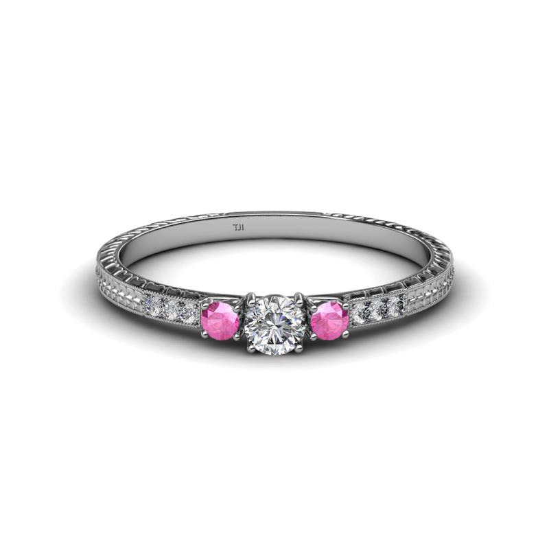 Tresu Diamond and Pink Sapphire Three Stone Ring  