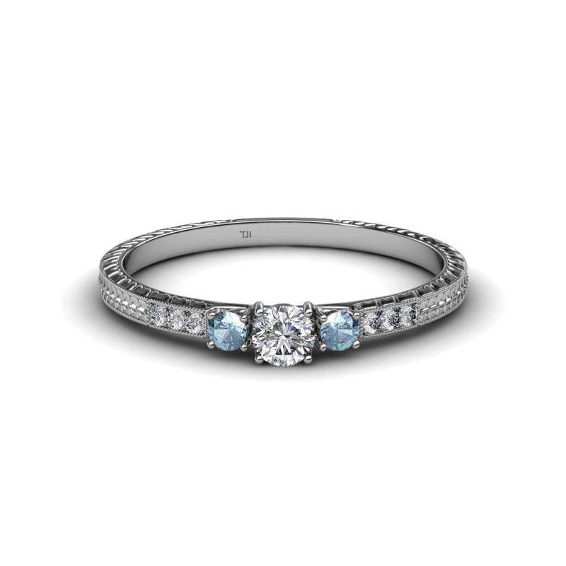 Tresu Diamond and Aquamarine Three Stone Ring  