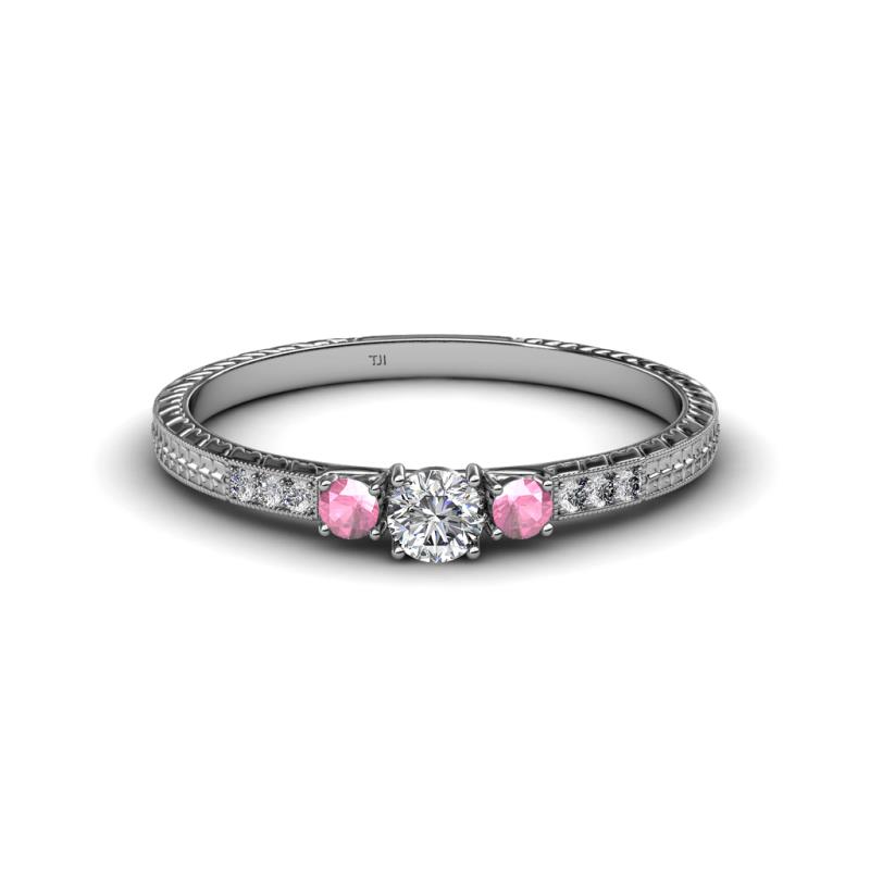 Tresu Diamond and Pink Tourmaline Three Stone Ring  