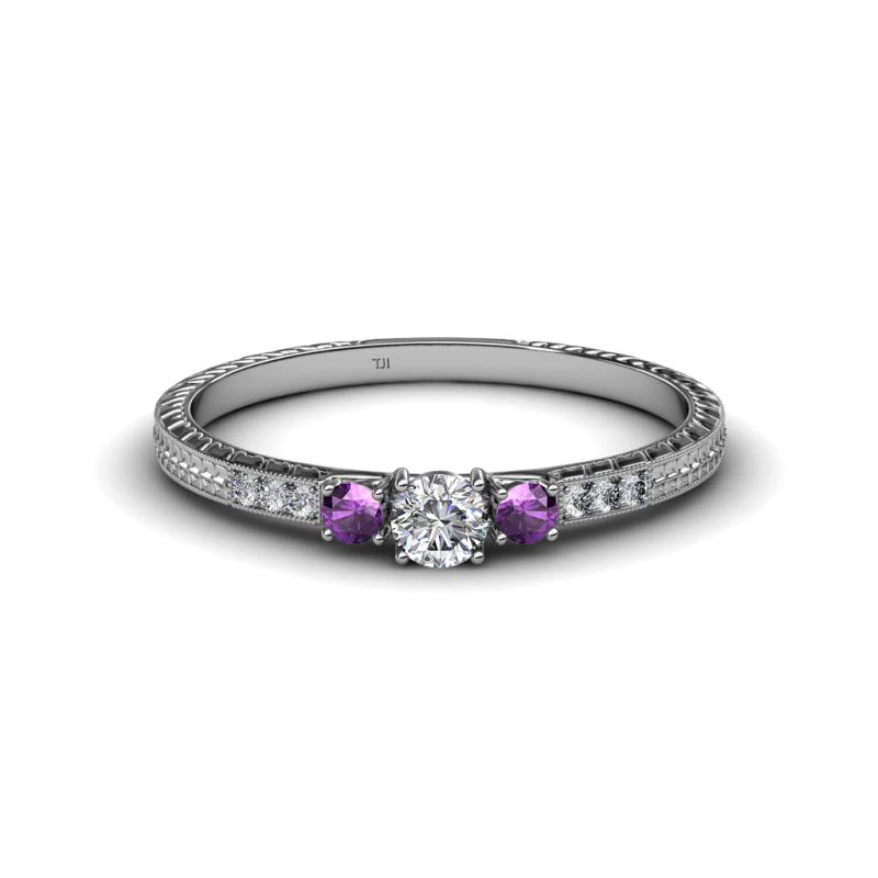 Tresu Diamond and Amethyst Three Stone Ring  