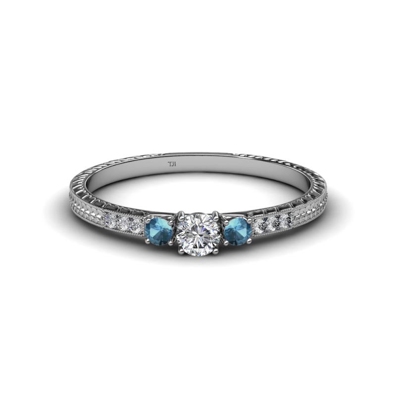 Tresu Diamond and Blue Topaz Three Stone Ring  