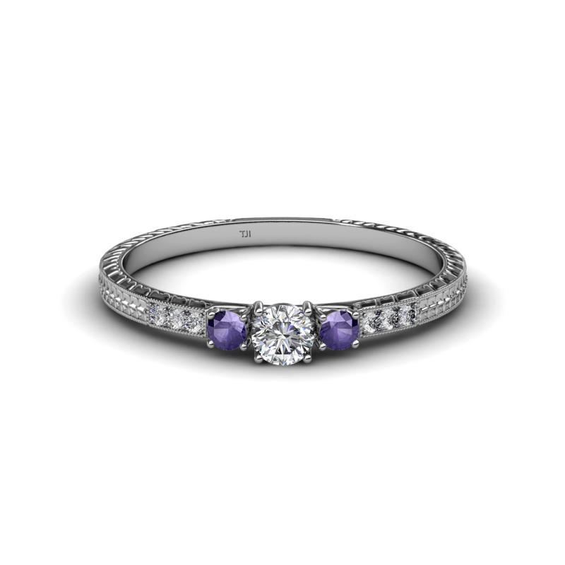 Tresu Diamond and Iolite Three Stone Ring  
