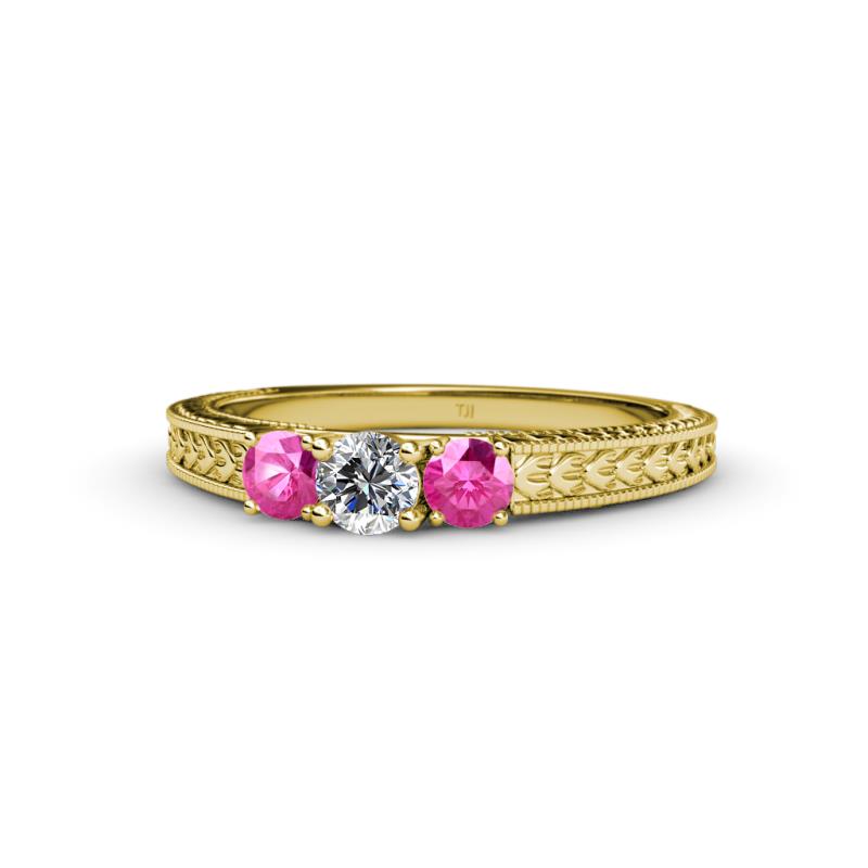 Reveka Diamond and Pink Sapphire Three Stone Engagement Ring 