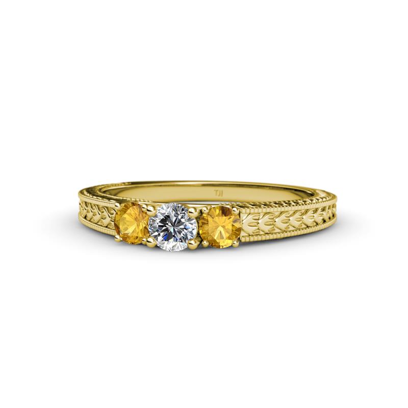 Reveka Diamond and Citrine Three Stone Engagement Ring 