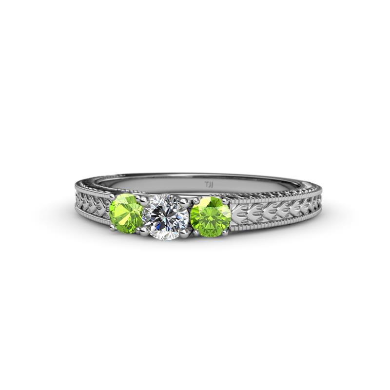 Reveka Diamond and Peridot Three Stone Engagement Ring 