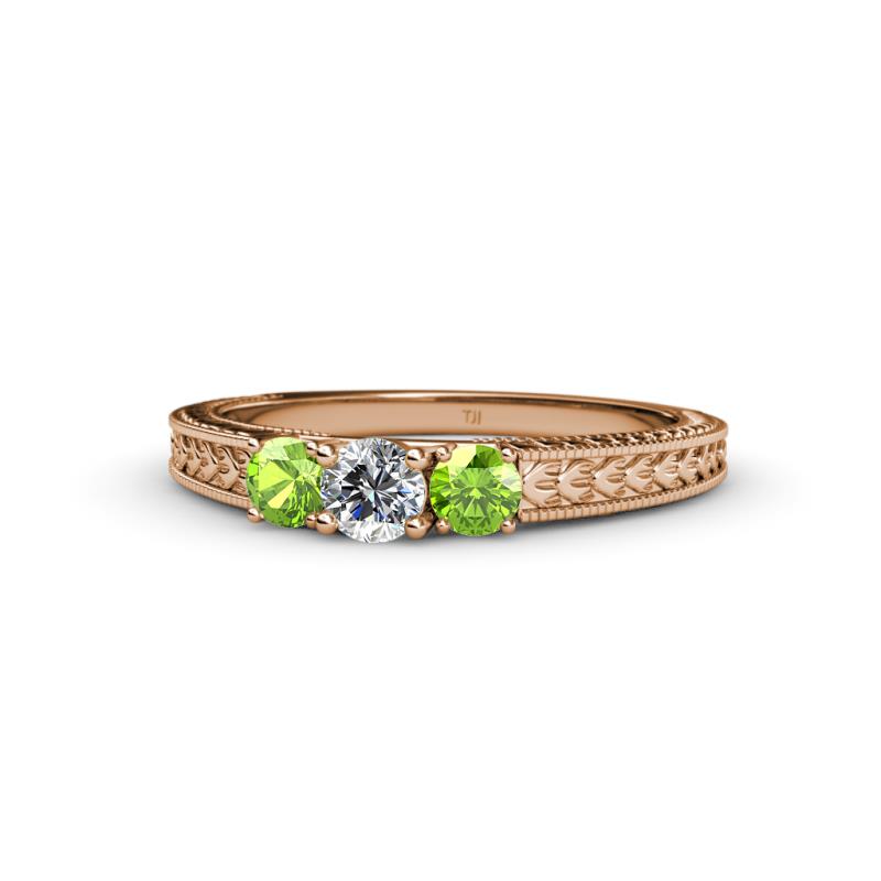 Reveka Diamond and Peridot Three Stone Engagement Ring 