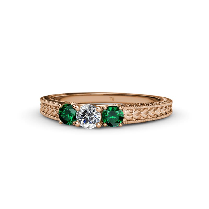 Reveka Diamond and Emerald Three Stone Engagement Ring 