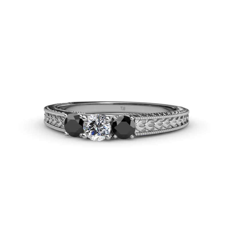 Reveka Black and White Diamond Three Stone Engagement Ring 