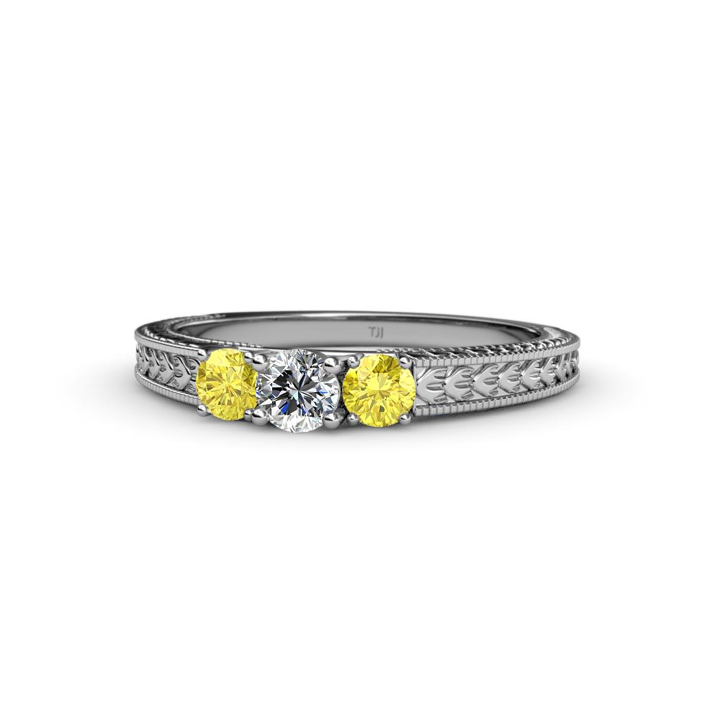 Reveka Diamond and Yellow Sapphire Three Stone Engagement Ring 