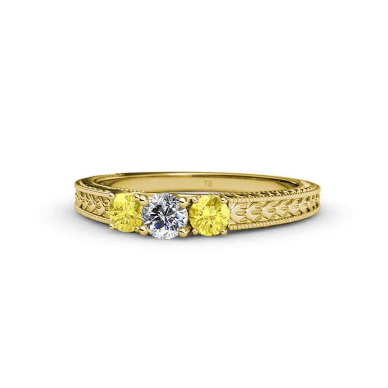 Reveka Diamond and Yellow Sapphire Three Stone Engagement Ring 