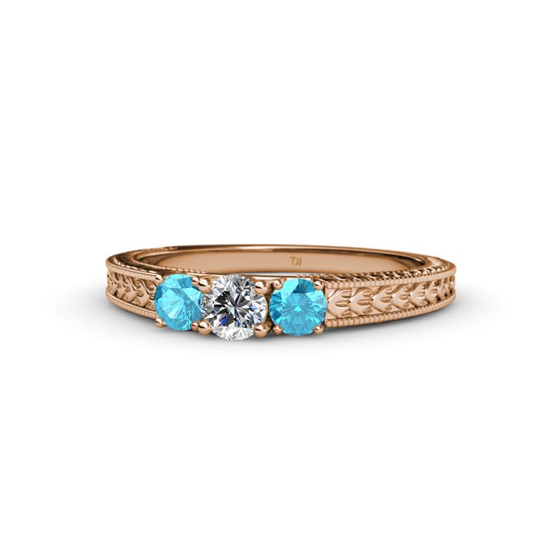 Reveka Diamond and London Blue Topaz Three Stone Engagement Ring 