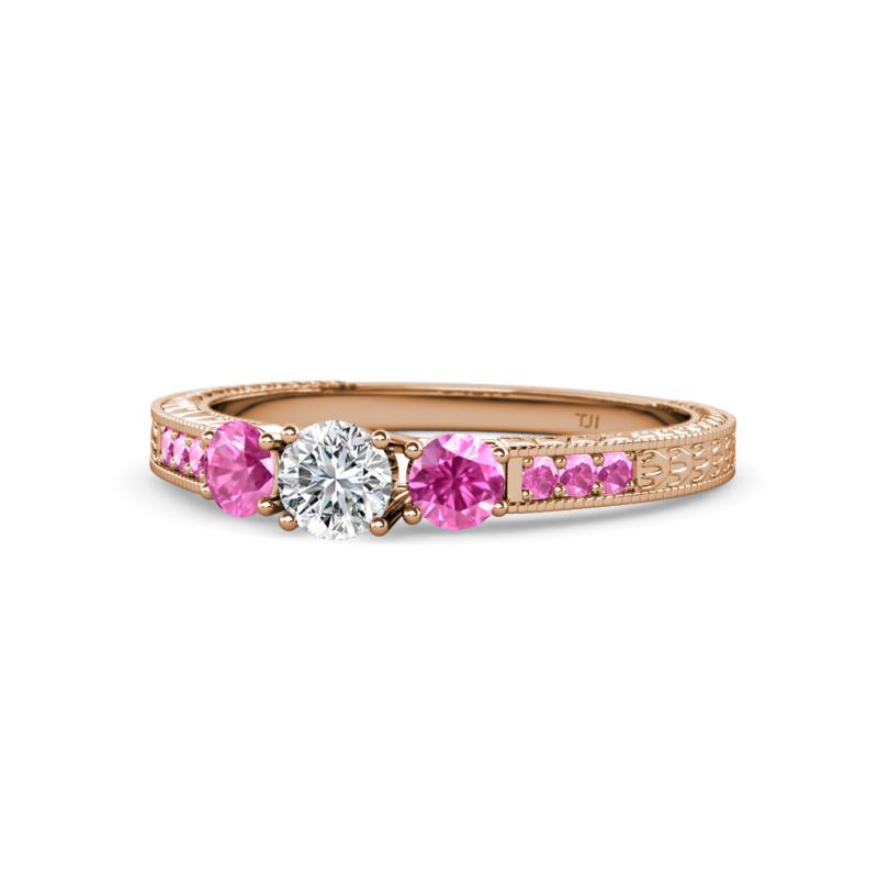Ayaka Diamond and Pink Sapphire Three Stone with Side Pink Sapphire Ring 