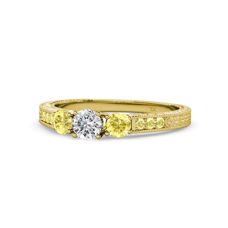 Ayaka Diamond and Yellow Sapphire Three Stone with Side Yellow Sapphire Ring 