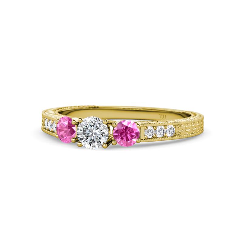 Ayaka Diamond and Pink Sapphire Three Stone Engagement Ring 