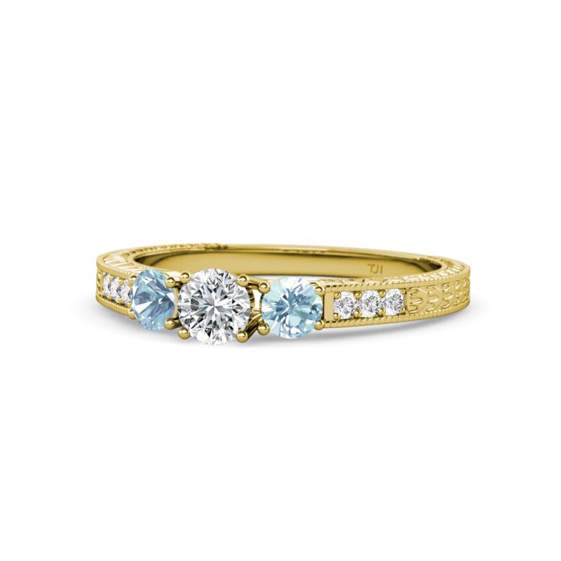 Ayaka Diamond and Aquamarine Three Stone Engagement Ring 