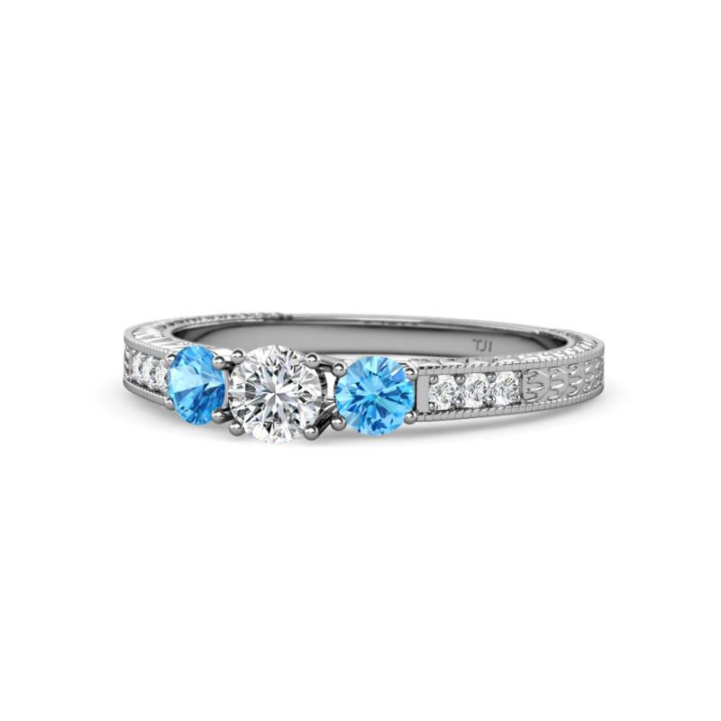 Ayaka Diamond and Blue Topaz Three Stone Engagement Ring 