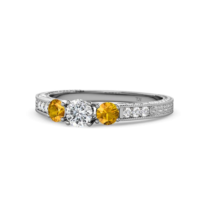 Ayaka Diamond and Citrine Three Stone Engagement Ring 