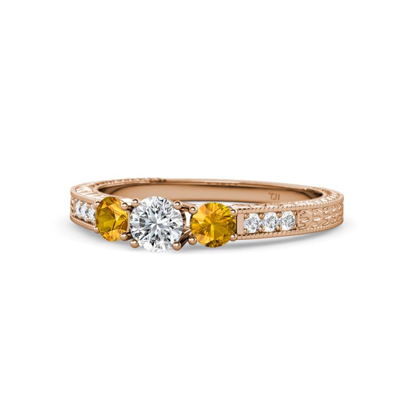 Ayaka Diamond and Citrine Three Stone Engagement Ring 