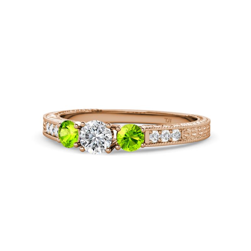 Ayaka Diamond and Peridot Three Stone Engagement Ring 