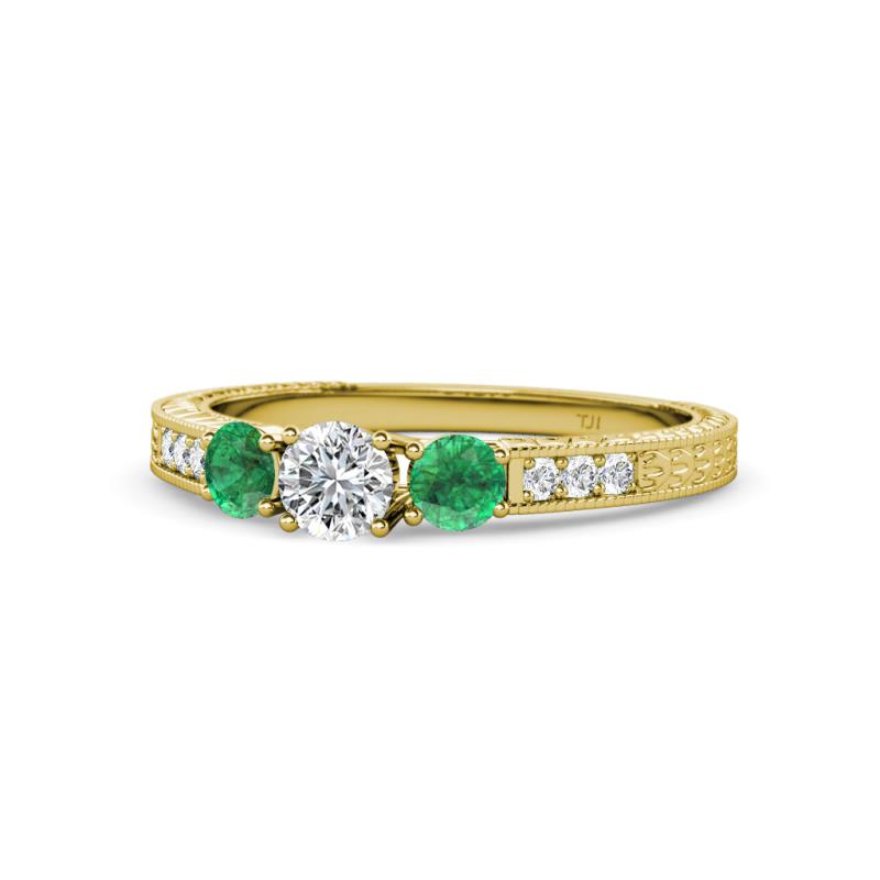 Ayaka Diamond and Emerald Three Stone Engagement Ring 