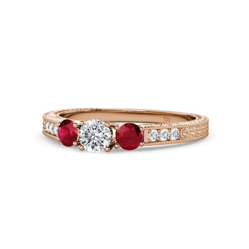 Ayaka Diamond and Ruby Three Stone Engagement Ring 