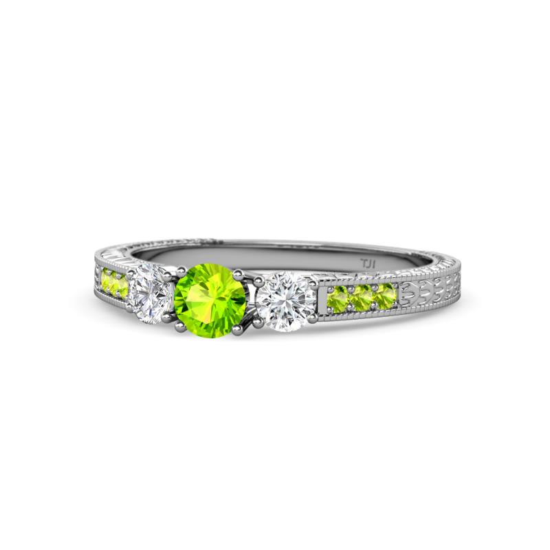 Ayaka Peridot and Diamond Three Stone with Side Peridot Ring 