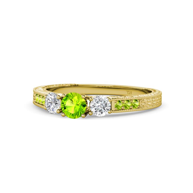 Ayaka Peridot and Diamond Three Stone with Side Peridot Ring 