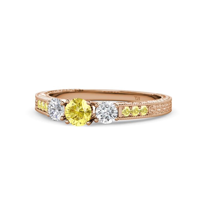 Ayaka Yellow Sapphire and Diamond Three Stone with Side Yellow Sapphire Ring 