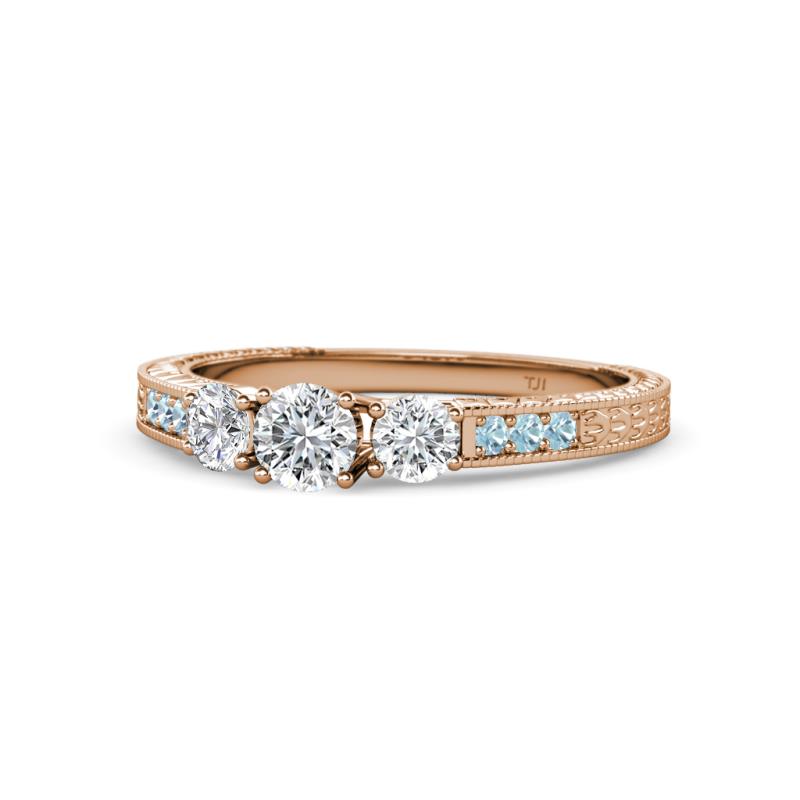 Ayaka Diamond Three Stone with Side Aquamarine Ring 