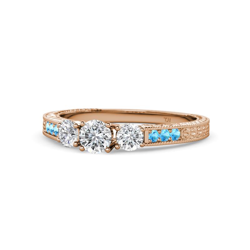 Ayaka Diamond Three Stone with Side Blue Topaz Ring 