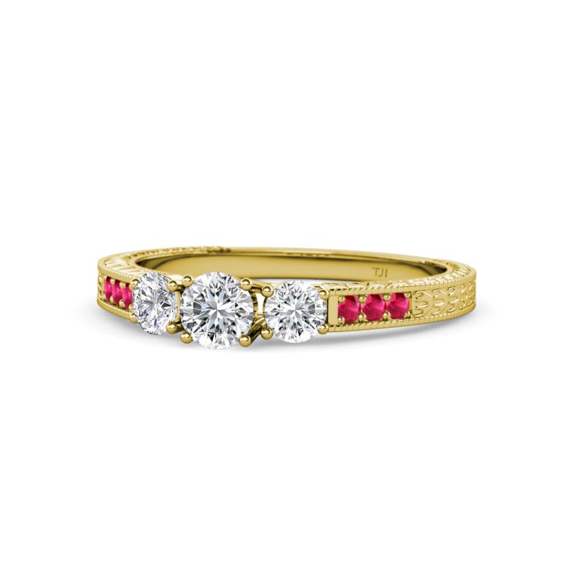 Ayaka Diamond Three Stone with Side Ruby Ring 