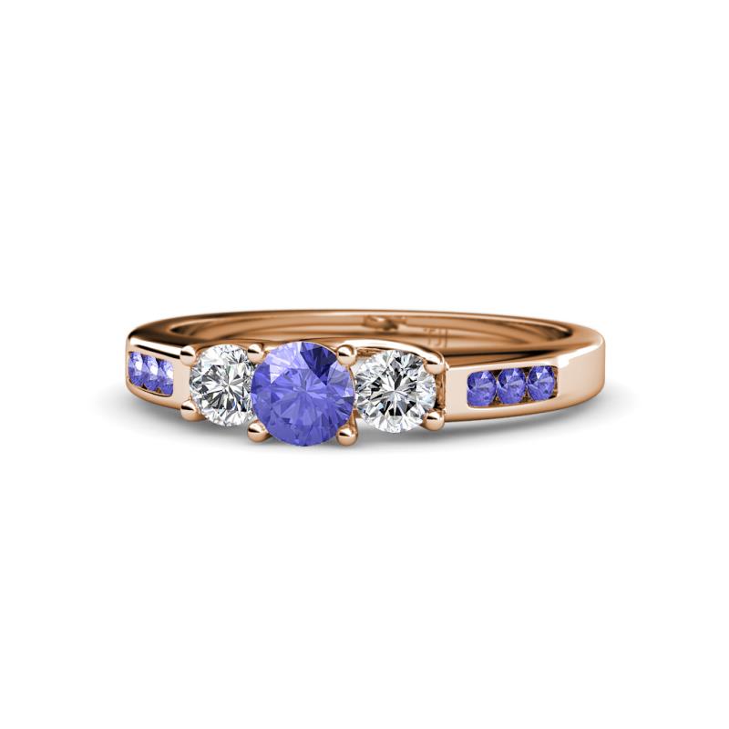 Jamille Tanzanite and Diamond Three Stone with Side Tanzanite Ring 