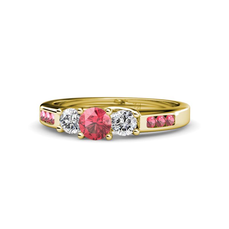 Jamille Pink Tourmaline and Diamond Three Stone with Side Pink Tourmaline Ring 