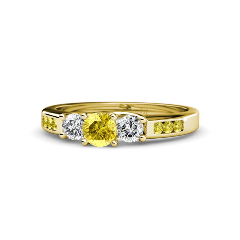 Jamille Yellow Sapphire and Diamond Three Stone with Side Yellow Sapphire Ring 