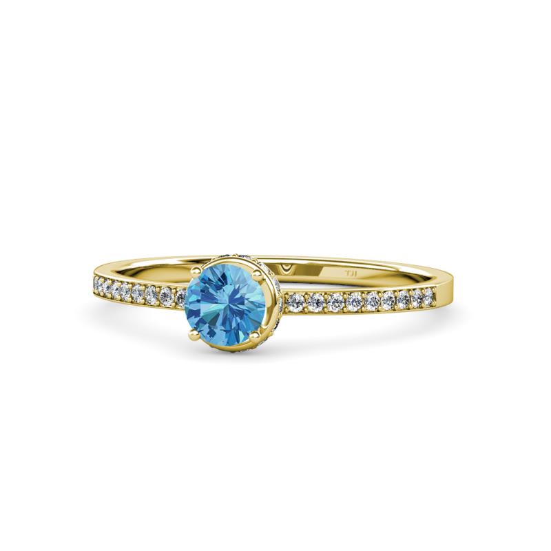 Irene Blue Topaz and Diamond Halo Engagement Ring 